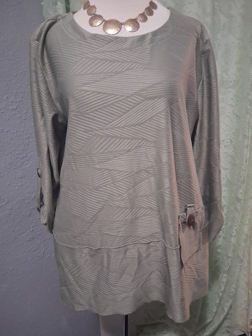 Kaktus Sage Green Long Sleeve Textured Tunic